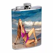 Beach Pin Up Girls D6 Flask 8oz Stainless Steel Hip Drinking Whiskey Model Babe