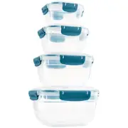 Superio Plastic Airtight Food Storage Containers, Set of 4, Square, Blue