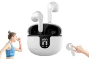Wireless Headphones Touch Control Bluetooth Earbuds with LED Display for Sport Outdoor-White