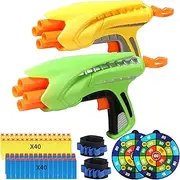 2 Pack Blaster Guns Compatible with Nerf Guns Bullets, Toy Guns for Boys Girls with 80 Pack Foam Refill Darts, Hand Gun Toys for 6+ Year Old Birthday Xmas Gifts for Kids & Teens (Yellow and Green)