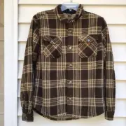 Eddie Bauer Fleece Shirt Jacket Boy 14 16 Brown Yellow Plaid Shacket Sherpa