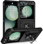 Compatible with Samsung Galaxy Z Flip6 Cover,Compatible with Samsung Galaxy Z Flip6 5G SM-F741 Car Mount Kickstand 2 in 1 Phone Case Black