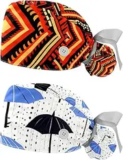 [YTYVAGT] 2-Pc,Nurse Scrub Caps,Scrub Hats with Buttons and Cotton Sweatband,Bohemian Retro Ethnic Boho