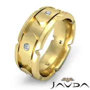 Unique Round Diamond Mens Eternity Wedding Band 8.5mm 18k Yellow Gold 0.4 Ctw