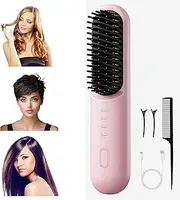 Lizihaowu Cordless Hair Straightener, Portable Rechargeable Hair Straightener Brush, Fast Heating, Travel, Mini Home Negative Ions Anti-Scald Straight Hair Comb (Pink)