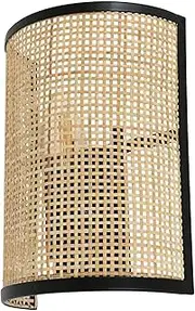 Beacon Lighting Hayes 1 Light Wall Sconce in Black with Natural Rattan