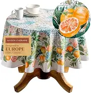 Maison d'Hermine Table Cloth Round Table 100% Cotton 69 Inches Tablecloth Reusable Decorative Everyday Use for Dining Room, Farmhouse, Home, Party, Festive & Wedding Spring Summer - Agrume