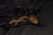 Leather pickguard Custom Hand Tooled Stratocaster Sheridan Outlaw Laced BLK