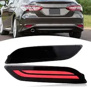 Full LED Rear Bumper Reflector Lights Compatible with 2018-2023 Toyota Camry Function as DRL Brake light Turn Signal Fog Lamps (Smoked)