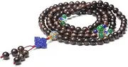 [YANYUEAZ] Prayer Beads,Beads Necklace,Bracelet, 108 Prayer Beads Bracelet 8MM Natural Agarwood Tibetan Buddhist Meditation Bead Bracelet/Necklace with Lapis Lazuli Flower Pendant(Color:Beaded)