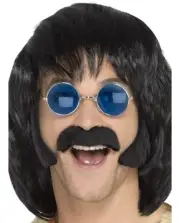 60s 70s Hippy Disguise Set Tash & Sideburns Black Fancy Dress set by Smiffys New