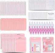 Press On Nail Tool Kit with Everything, Bebbtiy Press On Nail Prep Tool Kit Disposable Manicure Kit with Nail File, Nail Glue, Prep Pads, Adhesive Nail Tabs, Wood Stick, Packaging Bag (20pcs-pink)