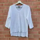 Eileen Fisher Organic Cotton Linen Slub V-Neck High Low Top Small Petite