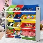 Oikiture Kids Storage 12 Bins 4-Tier Display Shelf Unit