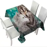 Snowy Forest Wolves Couple Duet Tablecloth