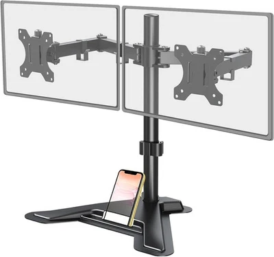 Dual Monitor Stand Free-Standing Full Motion Monitor Desk Mount Fits 2 Screens