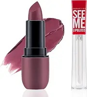 Apooliy 2Pcs Lipstick and Lip Gloss,Highly Pigmented Matte Lipstick,Hydrating Lip Gloss Clear,Moisturizing Lip Care,Non-Sticky