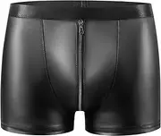 [WUUDOA] Men's Pants Latex Like Men's Shorts Men's Boxer Shorts Leather Look Wetlook Sexy Underwear Erotic Boxer Shorts for Men Sexy Wetlook Men's Briefs Crotch Open Shorts with Zip, Black, X-Large