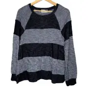Everleigh Women's Sweater Stripe Crewneck Medium NWT Black Gray