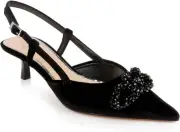 Jewel Badgley Mischka Tabitha Velvet Slingback Kitten Heels 11, Black
