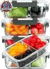 5-Pack 36oz Glass Meal Prep Containers, 3 Compartment, BPA-Free, Microwave Safe