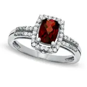 Cushion-Cut Garnet and White Topaz Frame Ring in Sterling Silver