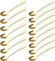 15Pcs Tiny Stainless Steel Spoons, Mini Size, for Spice Jars 3 Inch, Reusable Mini Condiment Spoons Cute Seasoning Little Spoon, for Sugar Salt Spices Dessert Honey Caviar (Gold)
