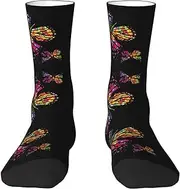 [EdWal] Soft colorful butterfly print Moisture Wicking Socks Sports Socks for Men and Women Warm thermal Boot Hiking Socks