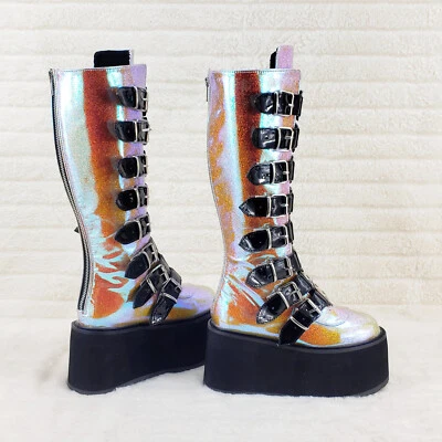 Damned 318 Multi Strap 3.5" Platform Cyber Punk Knee Boots DEMONIA