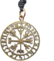 [Drachensilber] Viking Compass Jewellery Pendant Vegvisir Bronze Men Women Necklace Biker, Bronze