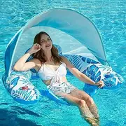 Pool Float with Canopy - Inflatable Pool Floaties Adult Floating Pool Chair Lounge Floats for Swimming Pool Water Chair Pool Lounger with Cup Holders Pool Toy Party Floaty for Adults