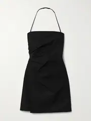 [A.L.C.] A.L.C. - Charlie Gathered Stretch-cotton Halterneck Mini Dress - Black - US12 US 12 Black