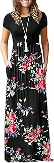 [AUSELILY] Women Short Sleeve Loose Plain Casual Long Maxi Dresses with Pockets