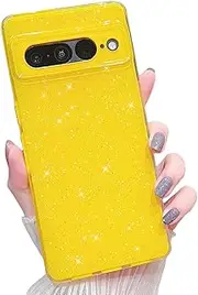 [MINSCOSE] Compatible with Google Pixel 7 Pro Case,Cute Bling Glitter Thin Slim Shockproof TPU Sparkly Cover for Women Girl for Google 7 Pro 6.7 INCH-Yellow