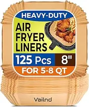 Vailnd Air Fryer Liners, 125 Pcs Parchment Paper, Disposable Paper Liner for Microwave, Air Fryer Basket Paper Liners Square, Free of Bleach (8IN)