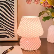 Clora 2 Pack Mushroom Lamp Glass Table Bedside Lamps Night Light Vintage Home Decor PINK