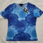 'URBAN OASIS' STRETCHY MESH FLORAL TOP, SIZE L / 10-12, BNWT