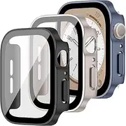 3Pcs for Apple Watch Case 44mm 40mm 45mm 49mm 41mm,Hard Case+Tempered Glass Screen Protector,Waterproof Thin Protective Cover for Apple Watch series 9/ultra 2/SE 2nd/8/ultra/7/SE/6/5/4,iwatch Case Accessories Bumper