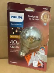 Philips Vintage Dimmable 4.5w LED Amber Light Indoor/Outdoor Globe G25 Bulb