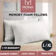 Mona Bedding 2x Memory Foam Pillow Bamboo Pillows Cushion Hypoallergenic Cover