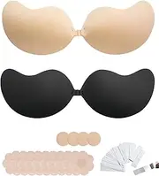 [ASDIIT] 2 Pairs Sticky Bra Push up Backless Bras for Women Strapless Invisible Bras Reusable Adhesive Gel Bra for Summer Beach Party Wedding Everyday Wear