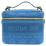 【二手名牌BRAND OFF】DIOR 迪奧 墨藍色 牛皮 藤格紋 DIORTRAVEL VANITY CASE 兩用包