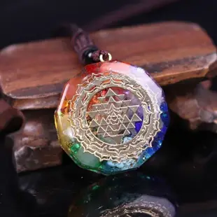 全館免運 天然 Orgonite 吊墜 Sri Yantra 天然水晶瑪瑙 Kalung  (神聖幾何脈輪能量項鍊冥想)~隨 可開發票