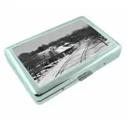 Vintage Train Stations D14 Silver Metal Cigarette Case RFID Protection Wallet