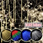 8-32Tubes Meteor Shower Rain Lights LED Falling String Lights Xmas Garden Tree