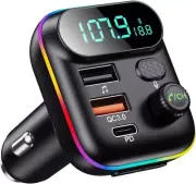 Bluetooth 5.0 FM Transmitter Car Adapter 18W PD & QC 3.0 USB C Support USB Drive