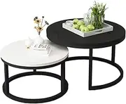 Nesting Tables Set of 2 for Living Room, Black +White Wood Top, Black Metal Frame, Modern Coffee Tables for Small Spaces Feito na China Comfortable Anniversary