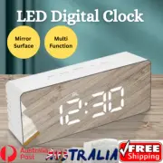 Digital Mirror Alarm LED Light Clock Battery USB Table Bedside Temperature Clock