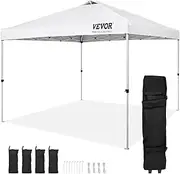 Pop Up Canopy Tent, 10x10ft, 250 D PU Silver Coated Tarp, with Portable Roller Bag and 4 Sandbags, Waterproof and Sun Shelter Gazebo for Outdoor Party, Camping, Commercial Events, White
