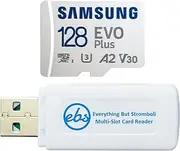 Samsung EVO Plus 128GB MicroSDXC SD Card Works with GoPro Hero 12 Action Cam (MB-MC128KA) C10 U3 A2 4K Bundle with (1) Everything But Stromboli MicroSD Card Reader